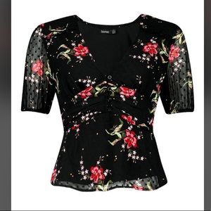 Floral Spot Mesh Button Front Top, size 10
